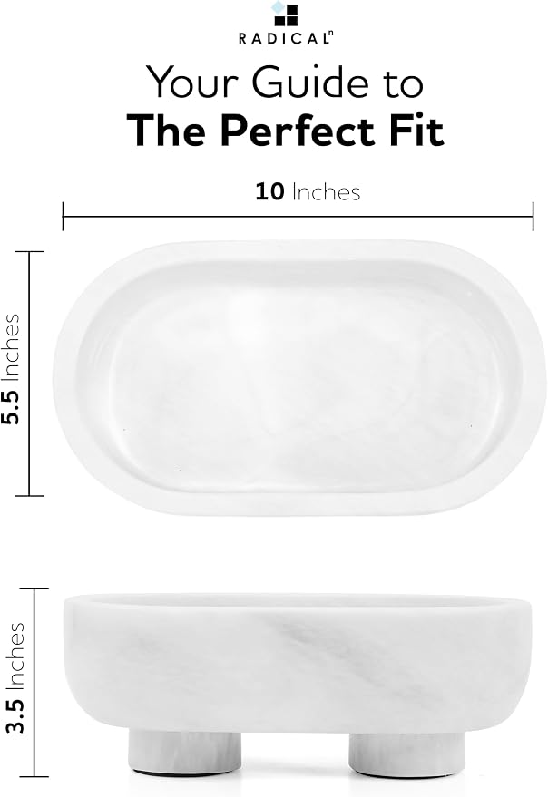 Radicaln Marble Oval Bowl With Stand 10" Inches White Handmade Key Bowl For Entryway Table, Ideal Decorative Bowl, Candy Dish & Candle Bowl, Marble Fruit Bowls