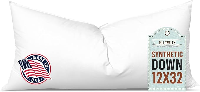 Pillowflex Synthetic Down Pillow Insert - 12x32 Down Alternative Pillow, Ultra Soft, Large Rectangle Body Sleeping Pillow, Lumbar, Long, Back - 1 Decorative Pillow Form