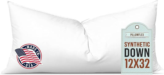 Pillowflex Synthetic Down Pillow Insert - 12x32 Down Alternative Pillow, Ultra Soft, Large Rectangle Body Sleeping Pillow, Lumbar, Long, Back - 1 Decorative Pillow Form