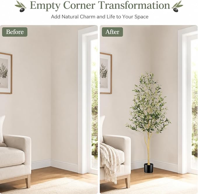 FEELEAD 5ft Faux Olive Tree, Artificial Olive Tree Indoor for Home Decor | Realistic Olive Tree with Lifelike Leaves and Natural-Looking Trunk, Fake Olive Trees Artificial Indoor for Home Office Decor