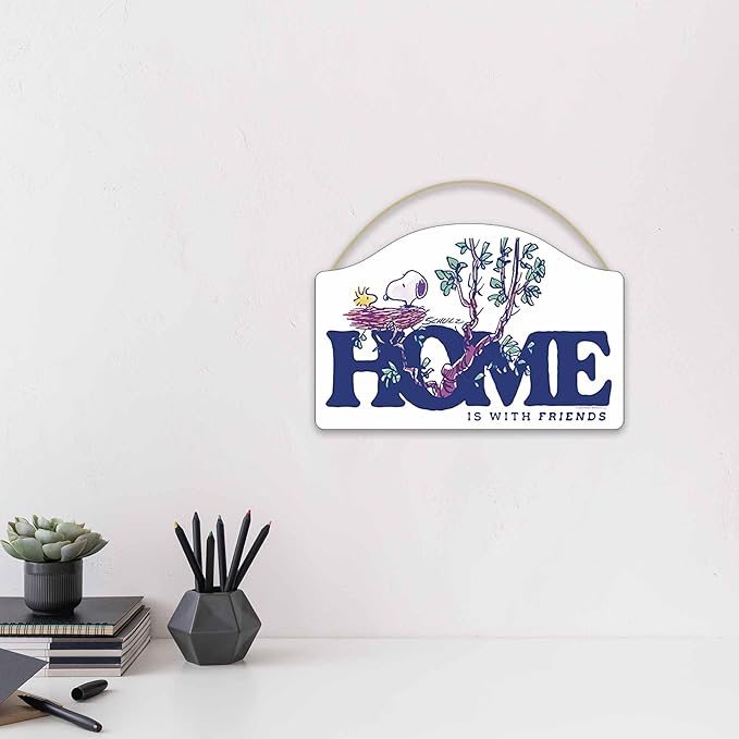 Peanuts Snoopy Home is With Friends Hanging Wood Wall Decor - Adorable Snoopy Sign for Home