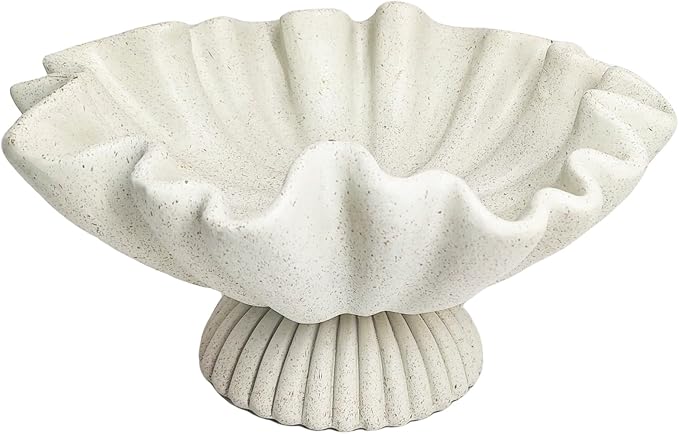 Decorative Bowl for Home Decor - Large Handmade Centerpiece Pedestal Bowl - 10" Key and Purse Wavy Shell Bowls - Scalloped Ruffle Coastal Coffee Table Bowls