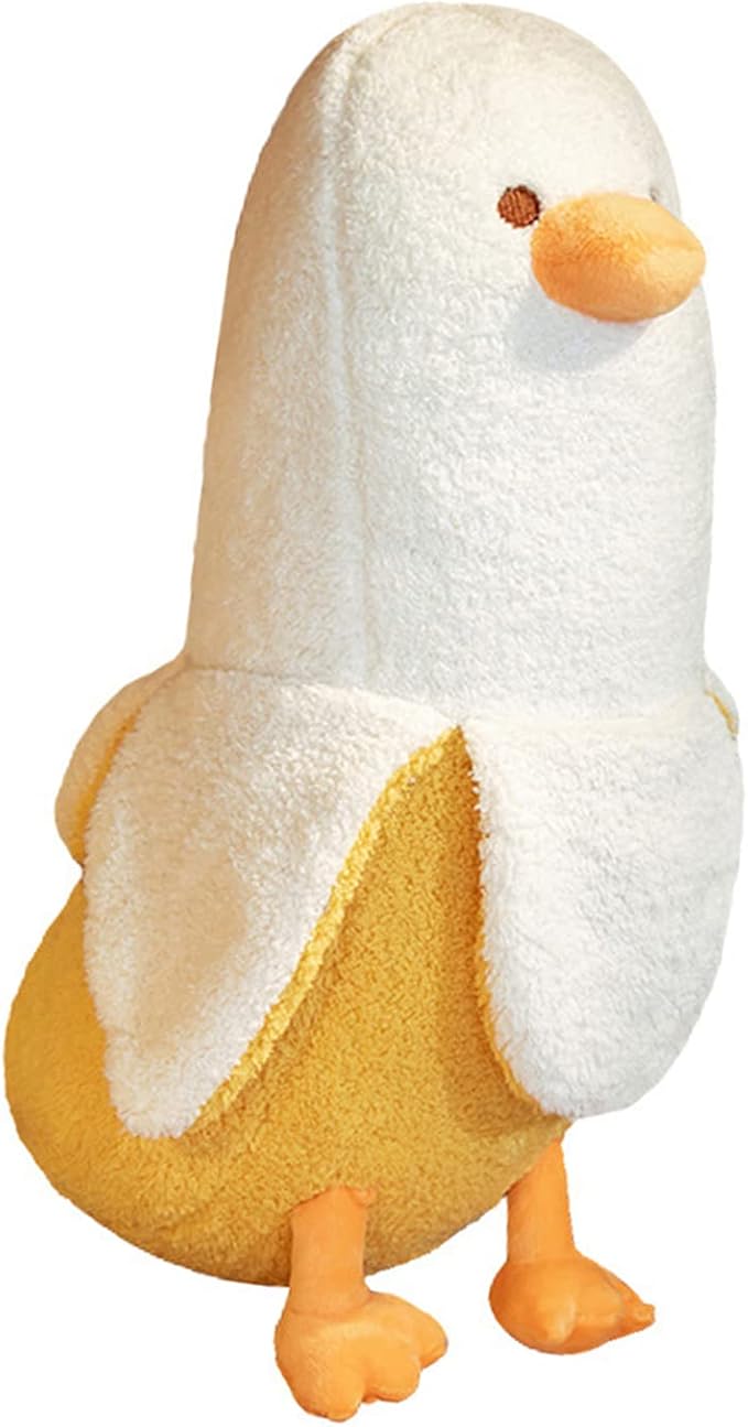 PEACH CAT Banana Duck Plush Toy Cute Plushie Hugging Plush Pillow Duck Stuffed Animal for Girls and Boys White 27.5"