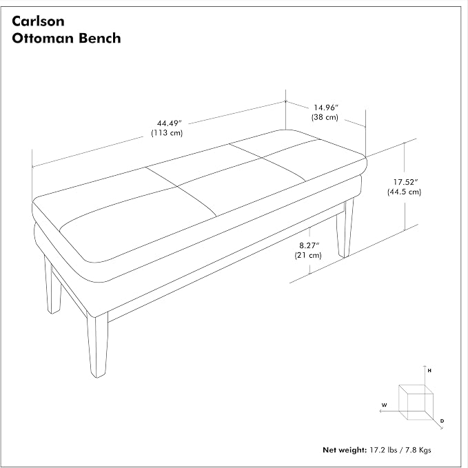 SIMPLIHOME Carlson Ottoman Bench - 45 inch Wide Upholstered Vegan Leather Rectangle Ottoman in Distressed Chestnut Brown, Mid Century Modern Bench for Bedroom or Living Room with Padded Seat
