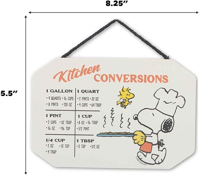 Peanuts Snoopy and Woodstock Hanging Wood Measuring Sign - Fun Chef Snoopy Kitchen Conversion Chart for Home