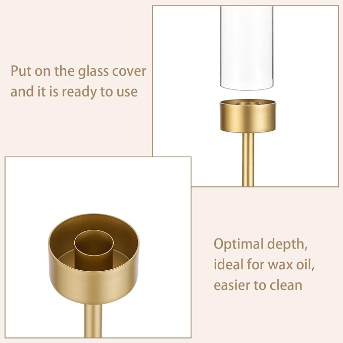 Sziqiqi Hurricane Candle Holders for Wedding: 6 Pcs Gold Candlestick Holders Table Centerpiece - Taper Candle Sticks Holder for Christmas Party