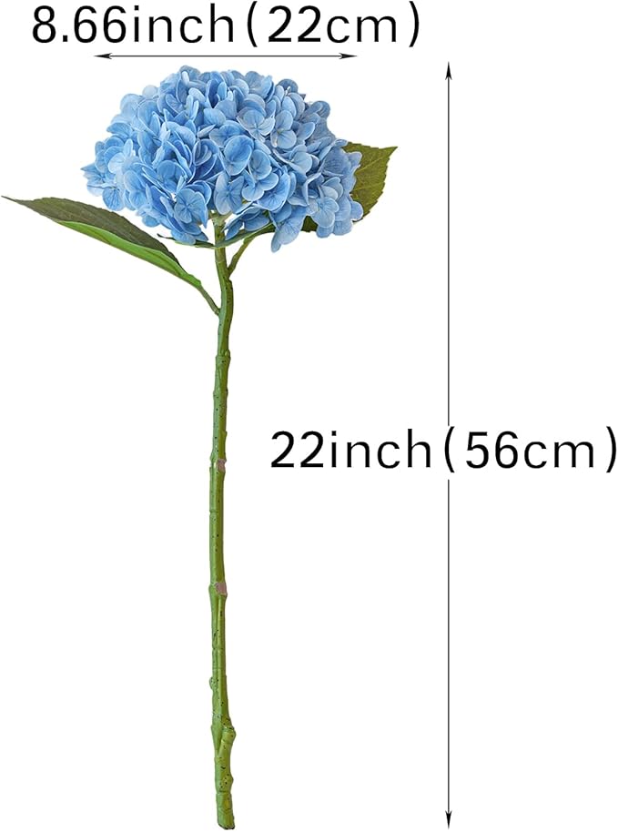 DUYONE 3PCS 22 inch Realistic Artificial Hydrangea Large Flowers Artificial Flowers Dry Flowers Outdoor Wedding Christmas Office Family Party Living Room Table Decoration (Blue)