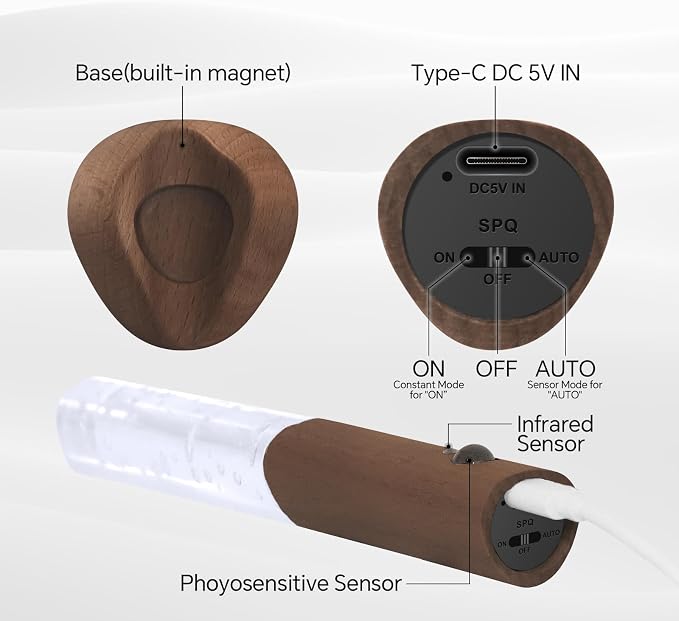 Motion Sensor Night Lights Indoor, Rechargeable Night Lights Wall Sconces Wooden Set of 3, Battery Powered Magnetic Wall Sconces Decor for Bedroom, Hallway, Bathroom, Stairway, Closet（Walnut Wood）