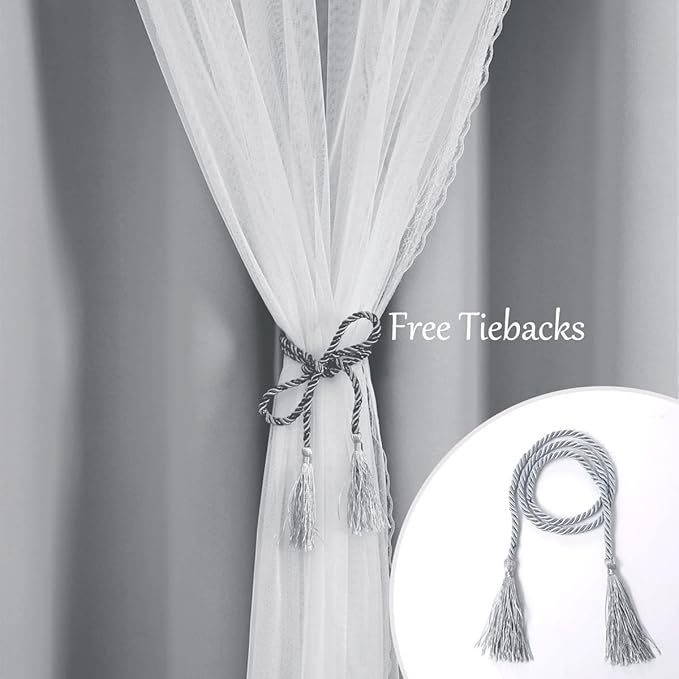 Blackout Curtains with Sheer - Sheer Linen Drapes with Grommet Window Treatment Decorations for Bedroom Living Room Nursery, 52 x 63 in, Light Grey, 2 Panels