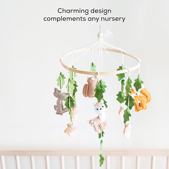 First Landings Baby Mobile for Crib - Forest Animal Nursery Mobiles - Gender Neutral Baby Nursery Decor - Woodland Forest Animals