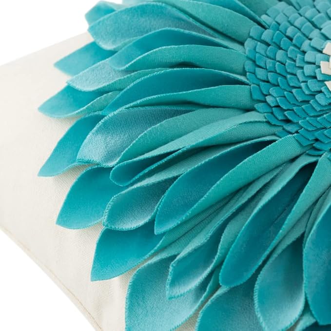 OiseauVoler 3D Sunflower Throw Pillow Cover Decorative Handmade Pillowcases for Couch Farmhouse Living Room Decoration 18x18 Inch Teal Blue