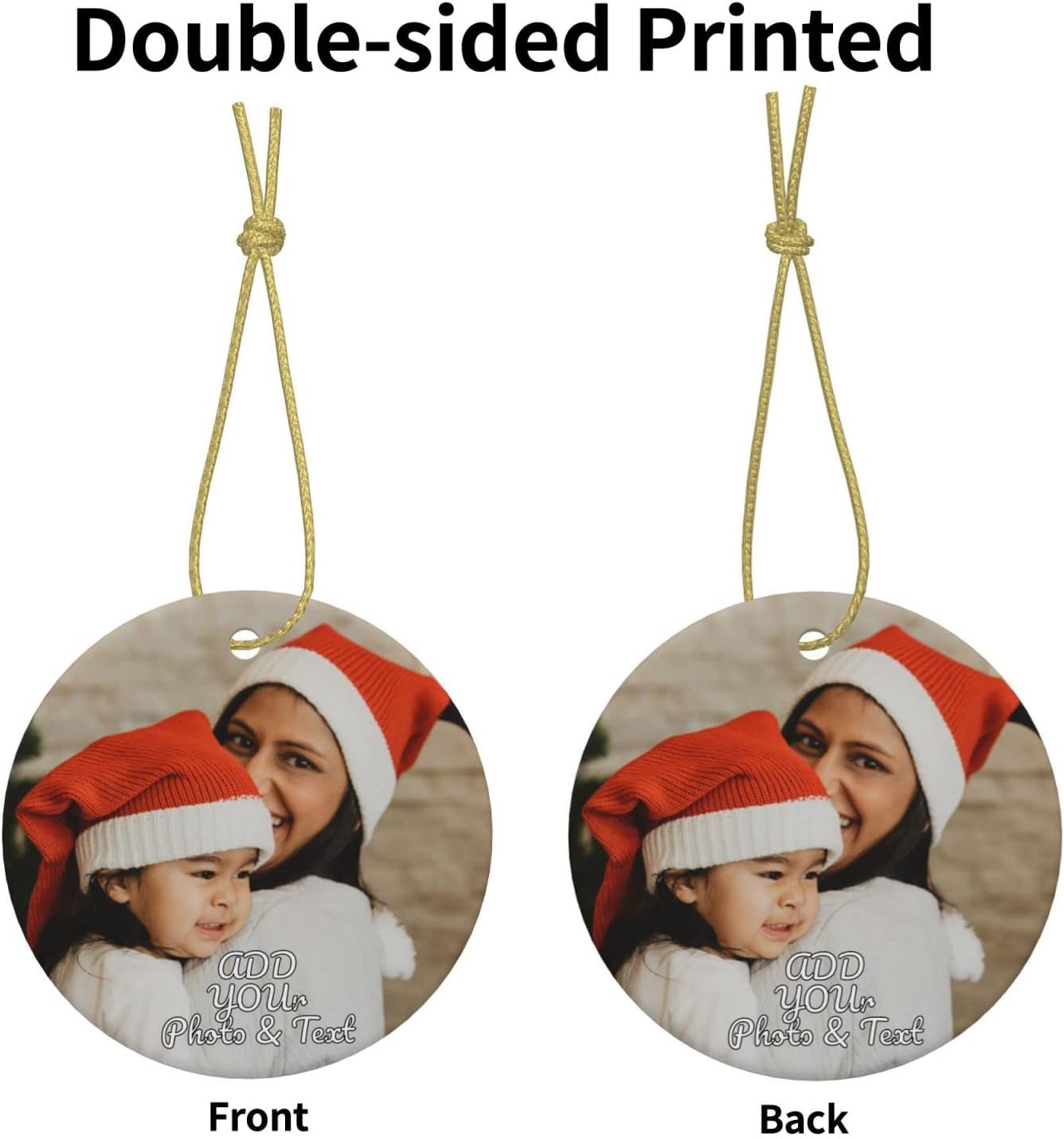 Personalized Christmas Ornaments 2022 Custom Ceramic Christmas Tree Photo Ornament Customized Add Wedding Baby Family Pet Picture Unique Xmas Gift (2pcs)