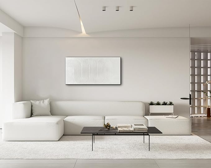 Creespi Hand-Painted Textured Wall Art - White Abstract Canvas Oil Painting 24x48 inch,Minimalist Art Painting for Wall Decor