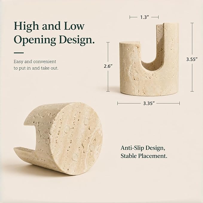 Natural Travertine Sponge Holder for Kitchen Sink – Solid Stone Cylinder Sponge Caddy with Dual-Height Cut-Out, Compact Countertop Sink Organizer & Modern Home Décor