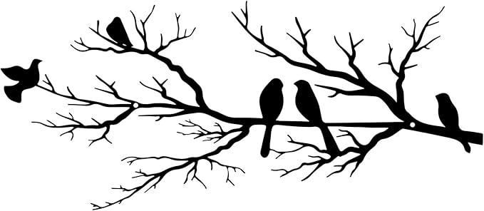 ESTART Metal Birds Wall Art, Metal Vivid Birds on Branch Silhouette Wall Decor Black Leaves with Bird Outdoor Hanging Wall Sculpture for Home Balcony Garden (Small)