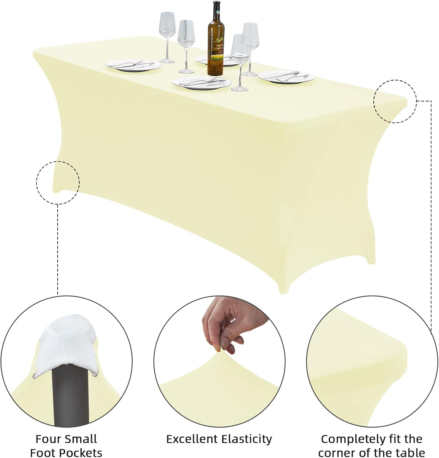 CWK 4FT Waterproof Stretch Spandex Table Cover for Rectangular Tables - Elastic Fitted Tablecloth for Folding Tables,Wrinkle Resistant Table Cloth for Parties, Weddings, Banquets & Events (Beige)