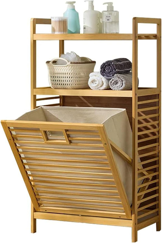 Laundry Hamper with 2-Tier Shelves & Tilt Out Basket, Laundry Baskets Organizer Hampers Bathroom Storage Shelf for Laundry Room, Bathroom, Nursery, Bedroom, Guest Room, Closet (2 Tier - Large)