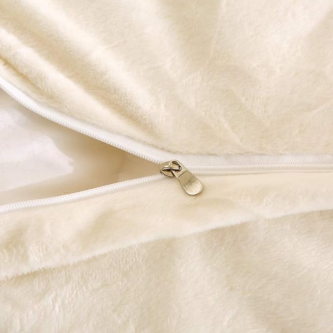 Faux Fur Velvet Fluffy Bedding Duvet Cover Set Down Comforter Quilt Cover with Pillow Shams, Ultra Soft Warm (King, Cream)
