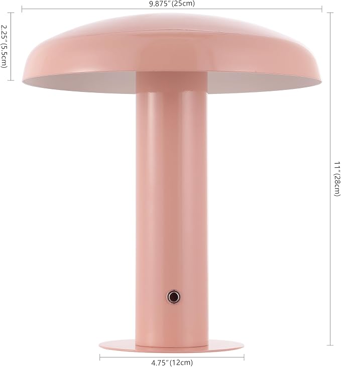 JONATHAN Y 11" Pink Rechargeable LED Mushroom Table Lamp, Cordless Portable Dimmable Mid-Century Modern Accent Lamp, with Metal Shade, Touch Sensor (JYL7114E)