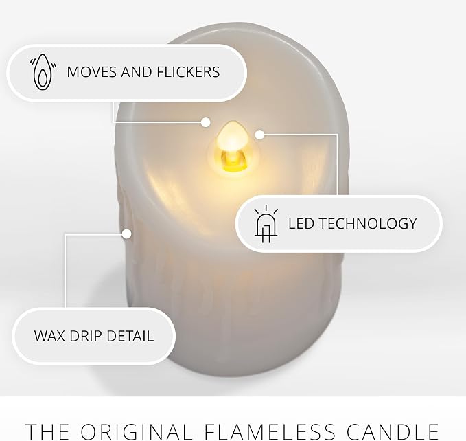 Luminara Wax Drip Flameless LED Candle, White 3" x 4.5", Timer Function, Real Wax Pillar, Battery Operated Unscented Safe, Long-Lasting