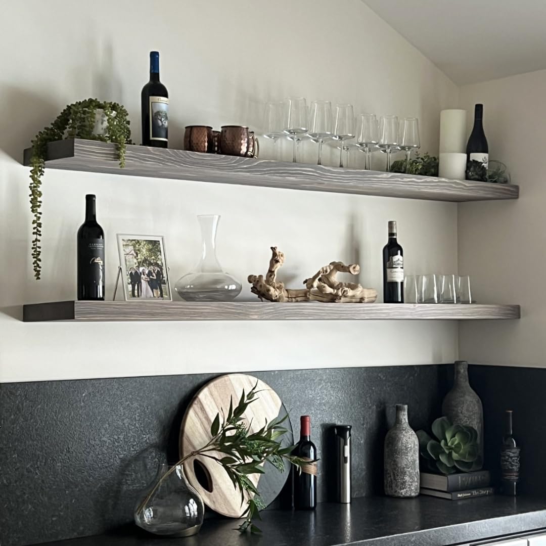 joelsantiques 72 Inch Wooden Floating Shelves for Wall - 72x12x2 in - Made of Natural Wood - Long Heavy Duty Rustic Wall Shelves for Bedroom - Perfect for Living Room, Kitchen - Gray