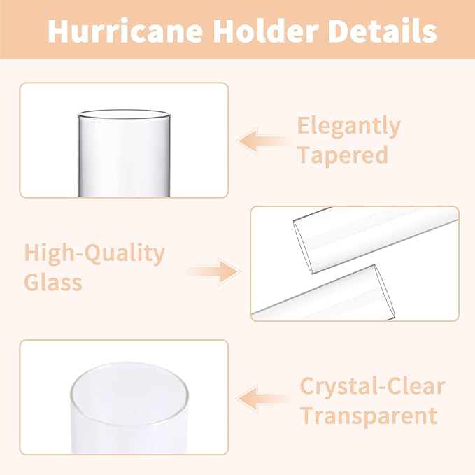 CHILL RECIPE Hurricane Glass Candle Holders-Set of 12 Tall Taper Candle Holder with 14” Tall Clear Cylinder Covers for Wedding Table Centerpiece Home Decor (Floral Base+Clear Chimney)