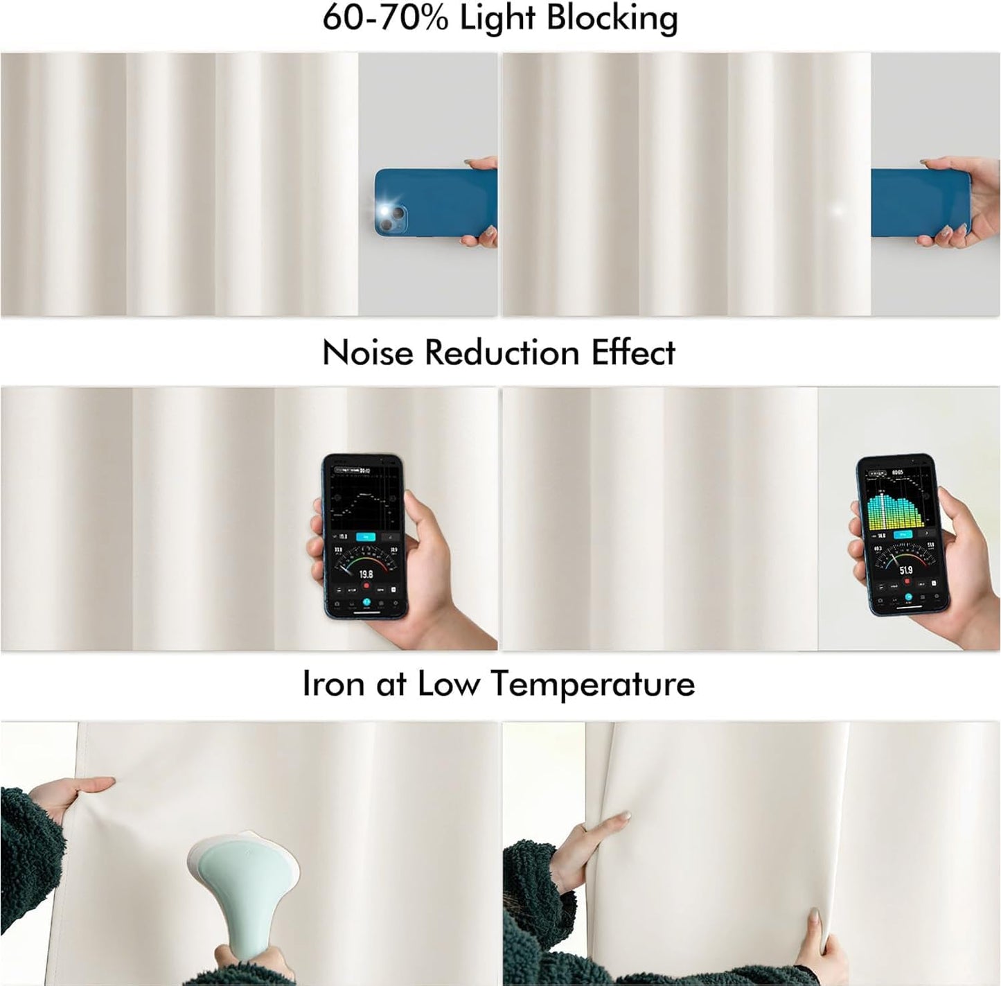 MIULEE Ivory Back Tab Blackout Curtains 63 Inch Length 2 Panels Set for Living Room Bedroom Privacy, Rod Pocket/Pinch Pleat Thermal Insulated Room Darkening Pleated Light Blocking Drapes