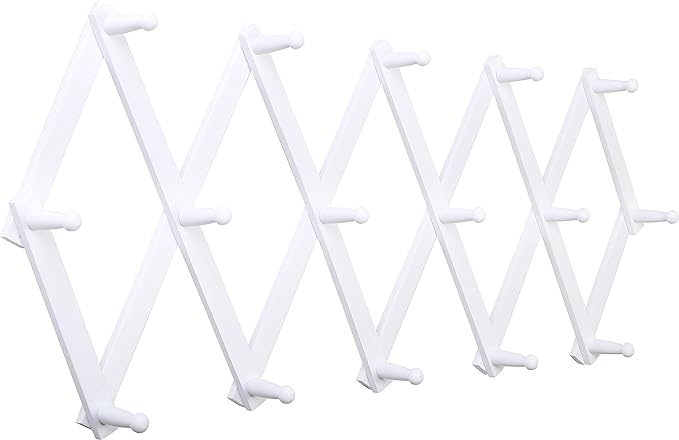 SKOLOO Accordion Wall Hanger with 16 Hooks, Modern Expandable Coat Rack Hat Rack for Wall, Solid Wooden, White