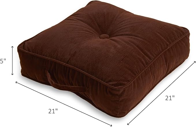 Greendale Home Fashions Omaha Corduroy 21" Square Floor Pillow with Carry Handle, Pecan