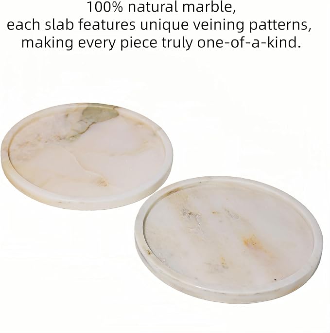 Natural Marble Vanity Tray, Round, 8.3 Inch, with Anti-Slip Pads, for Bathroom, Jewelry, Perfume Display, Coffee Table Decor (Smoke)