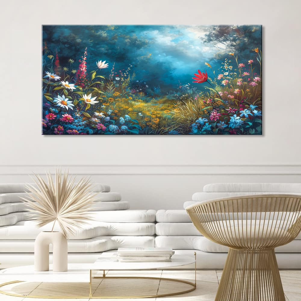 LASMOND Beautiful Colorful Grassland in Forest Landscape Wall Art Decor Artwork for Bedroom (30x60 Inches)