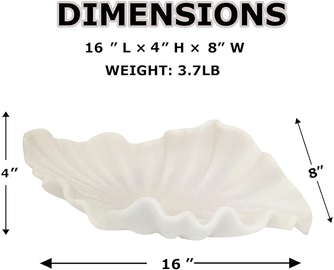 Off-white Large Decorative Bowl - 16” Fruit/Key/Purse Bowl for Home Decor - Coffee Table & Entryway Table Decor - Scalloped Ruffle Bowls - Unique Centerpiece Bowls(Big)