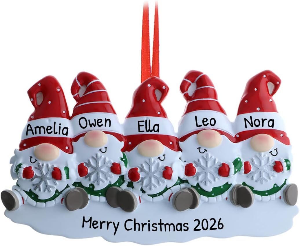 3D Gnome Family of 4 Christmas Ornament 2025 Personalized Family Christmas Ornaments 2025 | Snowflakes Scandinavian Personalized Tree Ornaments Customizable Gifts Santa Hat Gnomes of Four Ornament