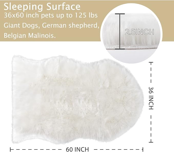 Asrug Soft Faux Fur Pet Mat Plush and Fluffy Dog Rug Ultra Cozy Pet Throw Rug for Dogs Cats, Luxury Soft Faux Sheepskin Chair Cover Seat Pad Shag Fur Dog Rugs Bed for Bedroom, White, 3ftx5ft