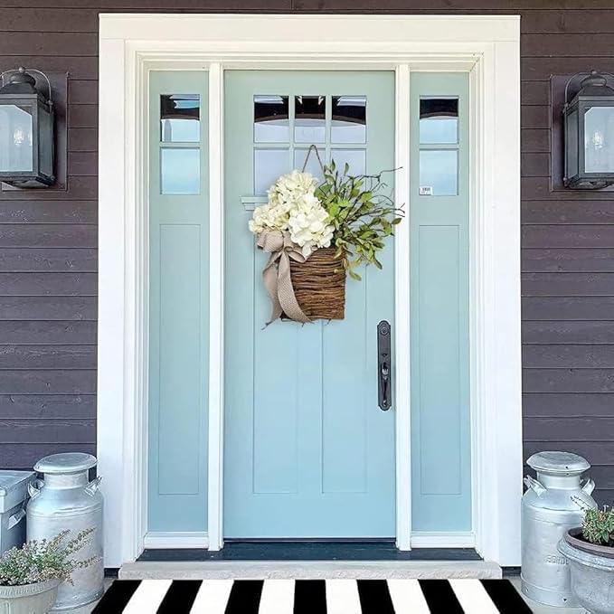 2026 Cream Hydrangea Door Hanger Basket Wreath, Spring Summer Wreaths for Front Door Wildflowers Front Door Basket Wreath Artificial Flower Hanging Basket for Home Farmhouse Seasonal Decor (A)