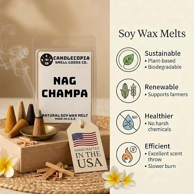 Nag Champa Strongly Scented Hand Poured Vegan Wax Melts, 12 Scented Wax Cubes, 6.4 Ounces in 2 x 6-Packs