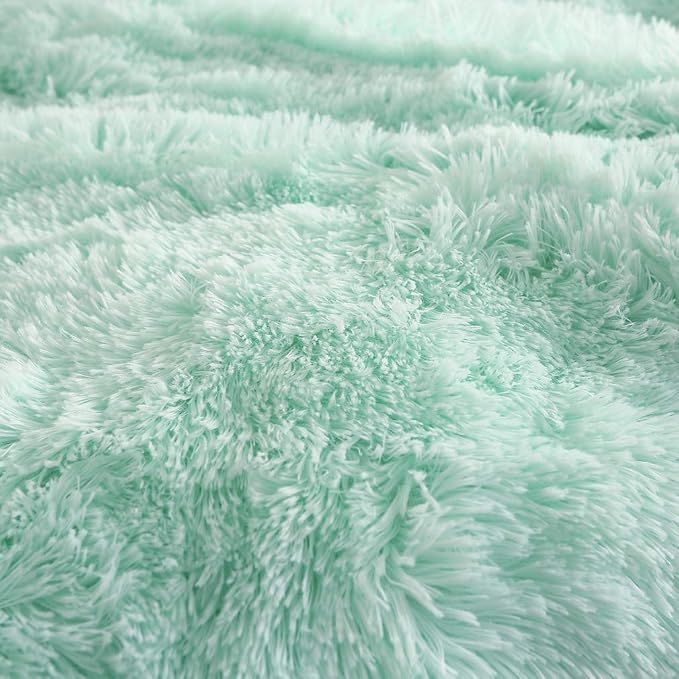 Faux Fur Velvet Fluffy Bedding Duvet Cover Set Down Comforter Quilt Cover with Pillow Sham, Ultra Soft Warm (Twin, Aqua)