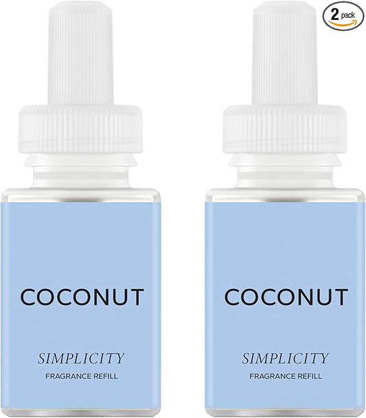Pura & Simplicity Home Scent Refill - Smart Air Diffuser - Long-Lasting Luxury Fragrance per Refill - Home Essential - Clean & Safe Diffuser Fragrance - 2 Pack, Coconut