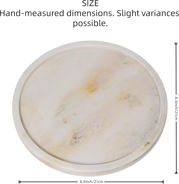 Natural Marble Vanity Tray, Round, 8.3 Inch, with Anti-Slip Pads, for Bathroom, Jewelry, Perfume Display, Coffee Table Decor (Smoke)
