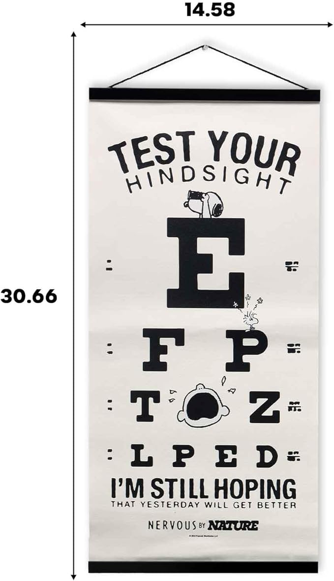 Peanuts Test Your Hindsight Hanging Canvas Banner - Fun Snoopy Eye Chart Wall Decor for Home or School