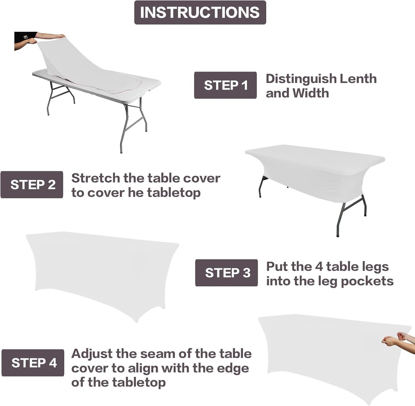 IVAPUPU 2 Pack 6FT Table Cloth for Rectangular Fitted Events Stretch White Table Covers Washable Spandex Spring Tablecloth Protector for Party, Wedding, Cocktail, Banquet, Festival