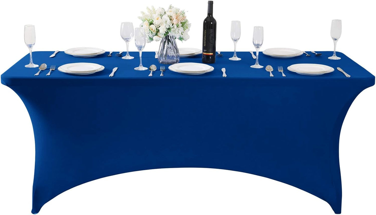 SuperO 2Pack Waterproof Spandex Table Cover for 6FT Table Universal Fitted Stretch Tablecloth for Party, Banquet, Wedding and Events-Classic Blue