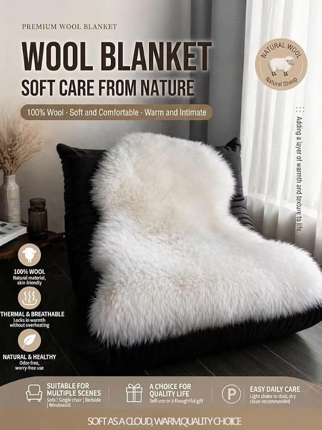 Sheepskin Rug, Fluffy Shaggy Area Rug, Super Soft 24‘’ x 36‘’ Sheepskin Hair Rug, Plush Rug, Decorative Rugs for Bedroom, Children's Room, Living Room (Pearly White, 24" x 36")