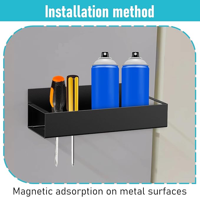 2 Pcs Magnetic Spray Can Holder, Magnet Toolbox Holder, Wall Mounted Spray Bottle Rack, Mechanic Paint Can Organizer, Tool Box Storage Rack for Garage Home Workspace (Black)