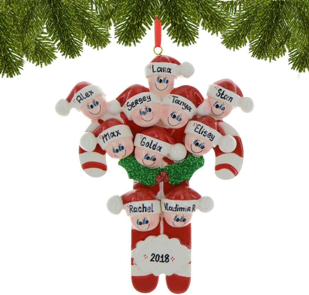 Candy Cane Family of 10 Ornament 2025 Personalized Family Christmas Ornaments 2025 | Holiday Keepsake Holly Berries Personalized Tree Ornaments for Grandchildren, Siblings & Grandkids of Ten Ornament