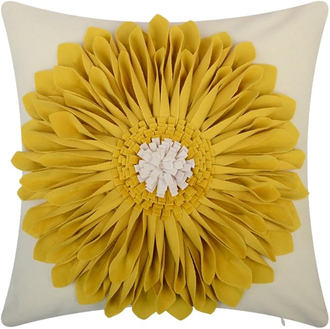 OiseauVoler 3D Sunflowers Handmade Throw Pillow Covers Decorative Pillowcases Cushion Covers for Bed Living Room Farmhouse Decor Yellow 18x18 Inches