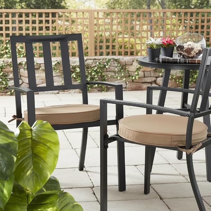 Set of 2 Outdoor 18 inch Round Patio Dining Chair Pads – Comfortable Fiber-Filled Seat Cushions with Ties, Reversible Polyester Fabric, Coronado