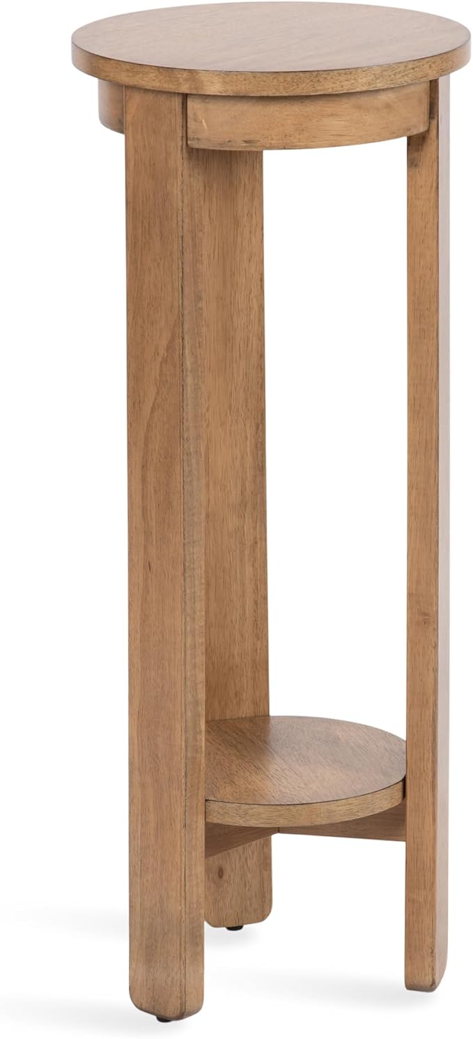 Kate and Laurel Foxford Tiered Round Drink Table, 12 x 12 x 30, Natural Brown, Transitional Two-Tier Circle Plant Stand Table for Use as Living Room Pedestal Table or Small Bedroom Nightstand