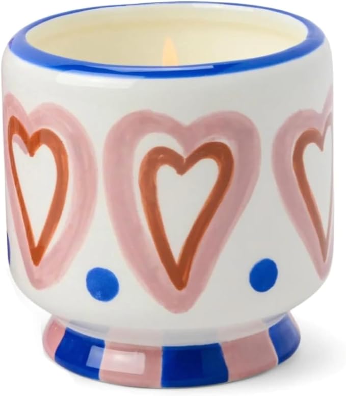 Paddywax Scented Candles Dopo Hand-Painted Ceramic Luxury Artisan Candle, 8-Ounce, Hearts - Rosewood Vanilla