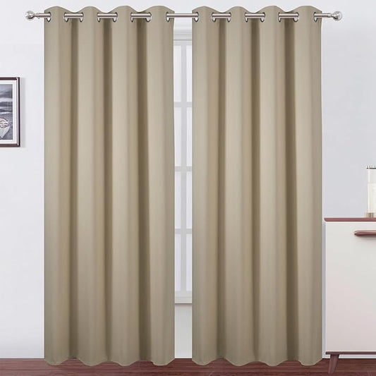 LEMOMO Blackout Curtains 52 x 120 Inch Long Beige Curtains Set of 2 Panels Room Darkening Curtains for Bedroom and Living Room